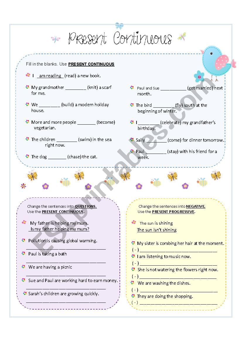 Present continuous worksheet