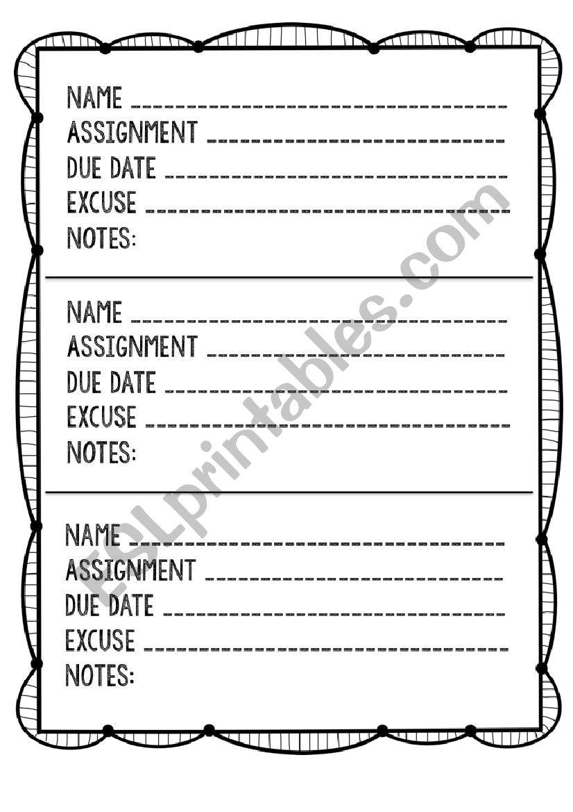 Missing Homework worksheet