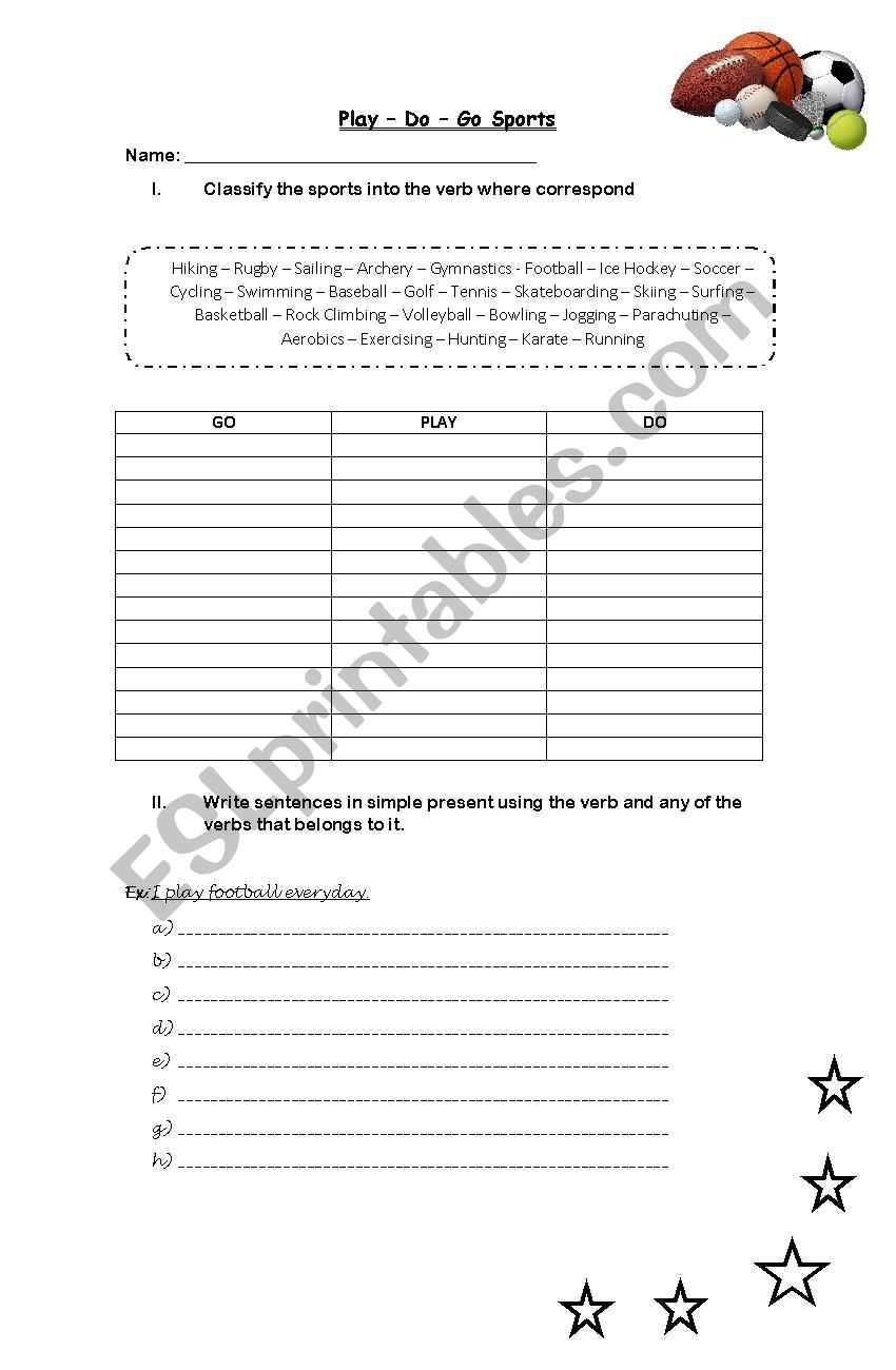 Play - Do - Go and Sports worksheet