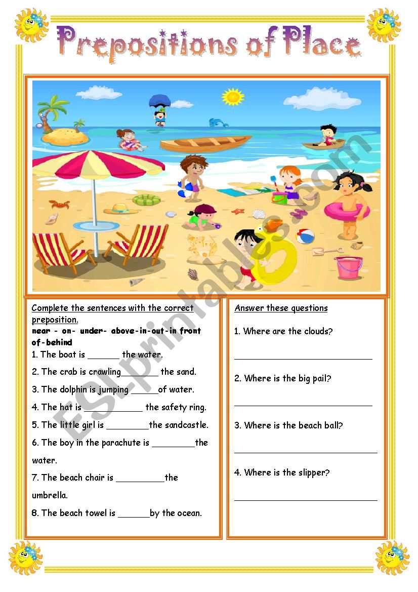 Prepositions of place worksheet