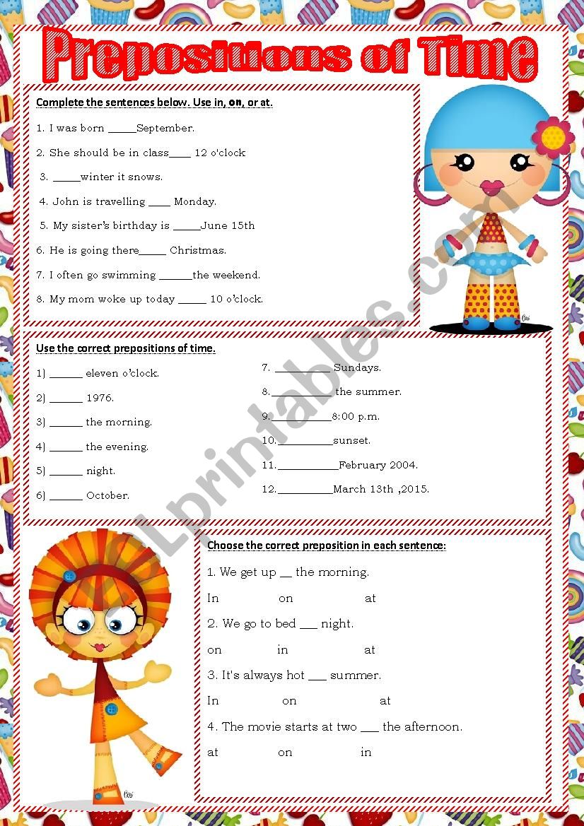 Prepositions of Time worksheet