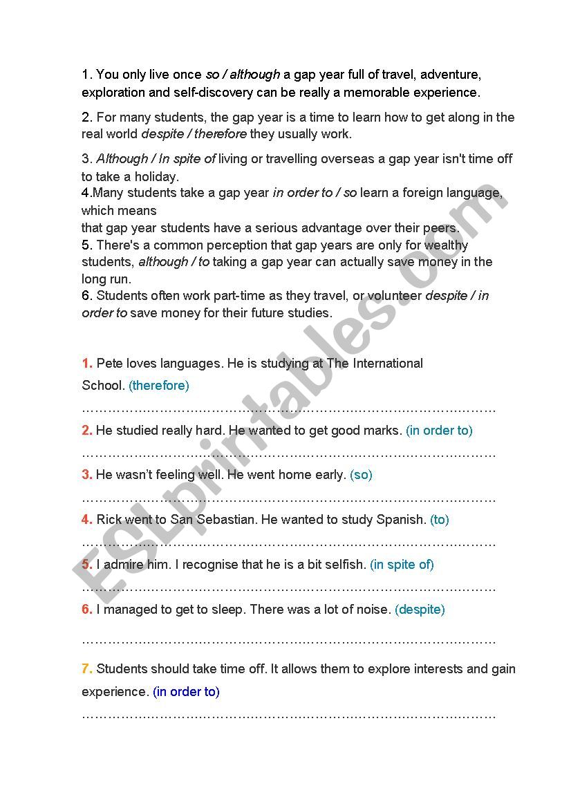 Connectors - exercises worksheet