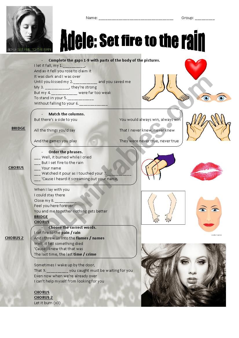 Adele - Set fire to the rain worksheet