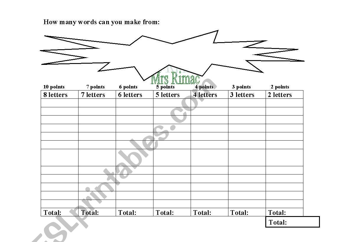 How many words worksheet