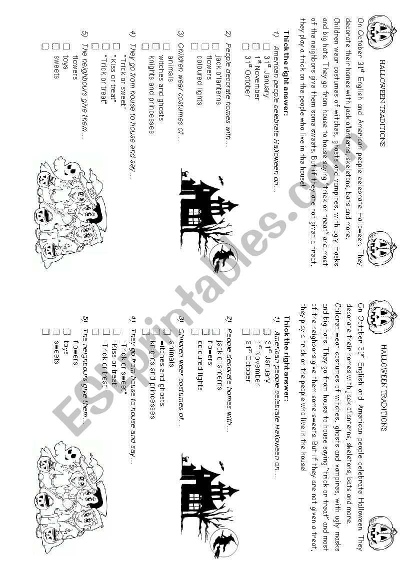 Halloween traditions worksheet