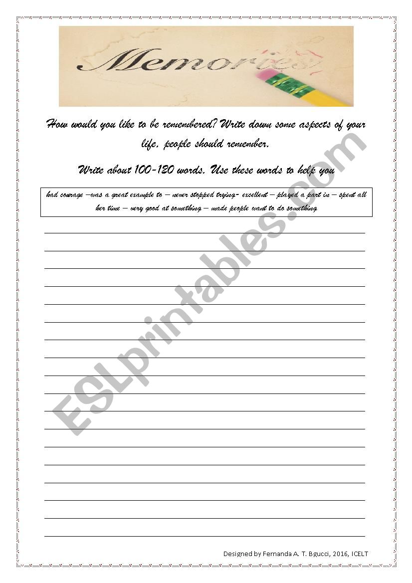 Memories worksheet