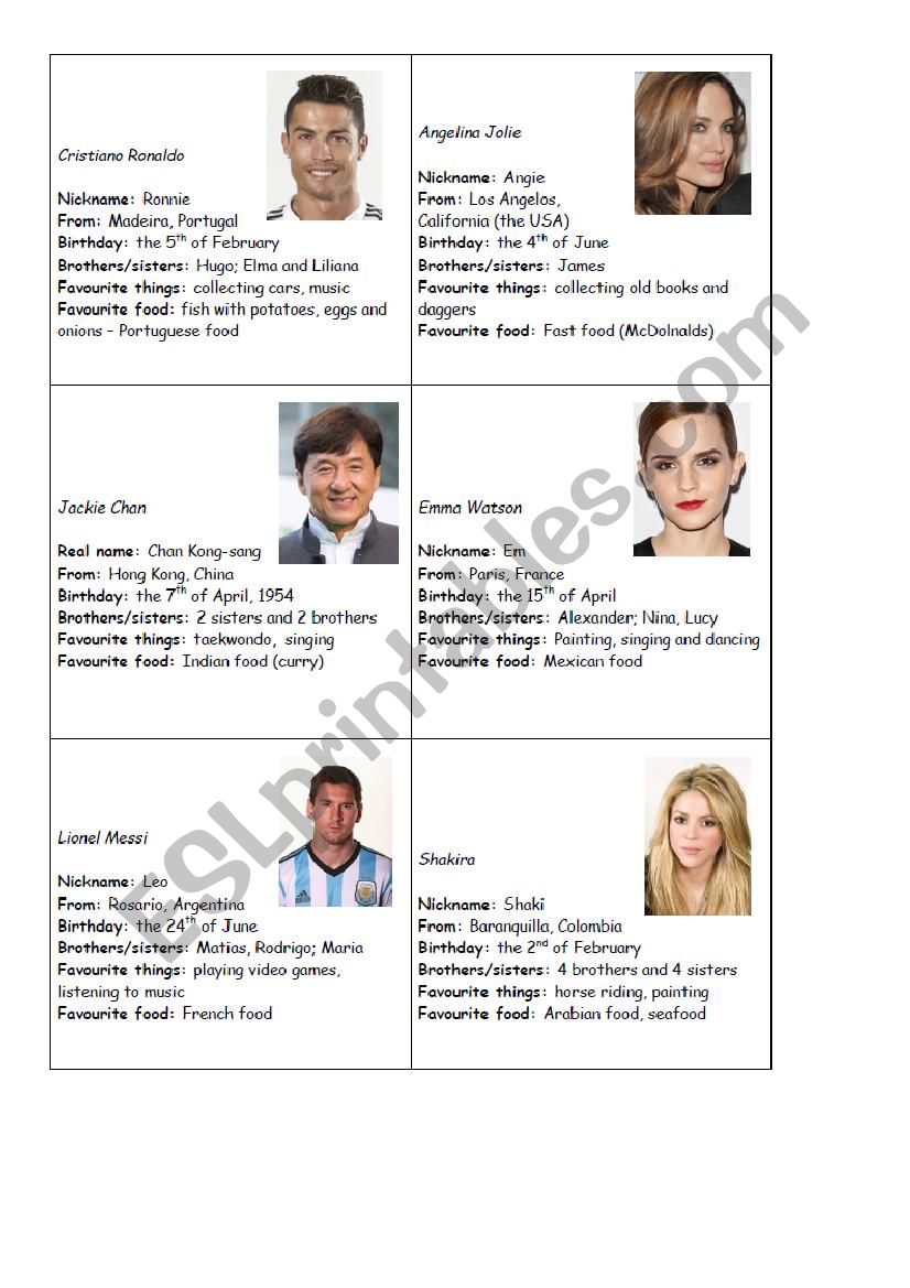 Famous people interview info worksheet