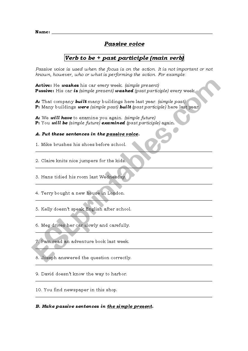 Passive Voice worksheet