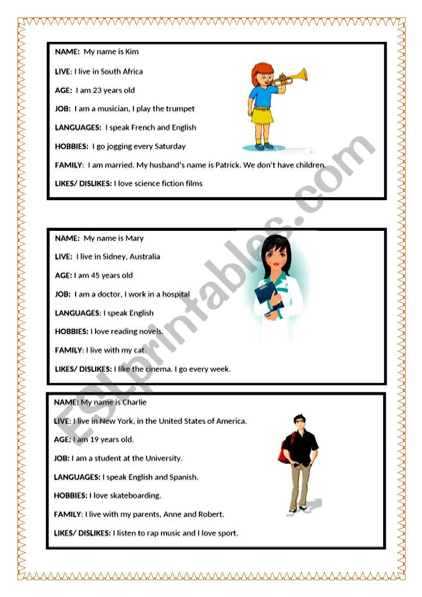Personal information speaking cards (Set1)