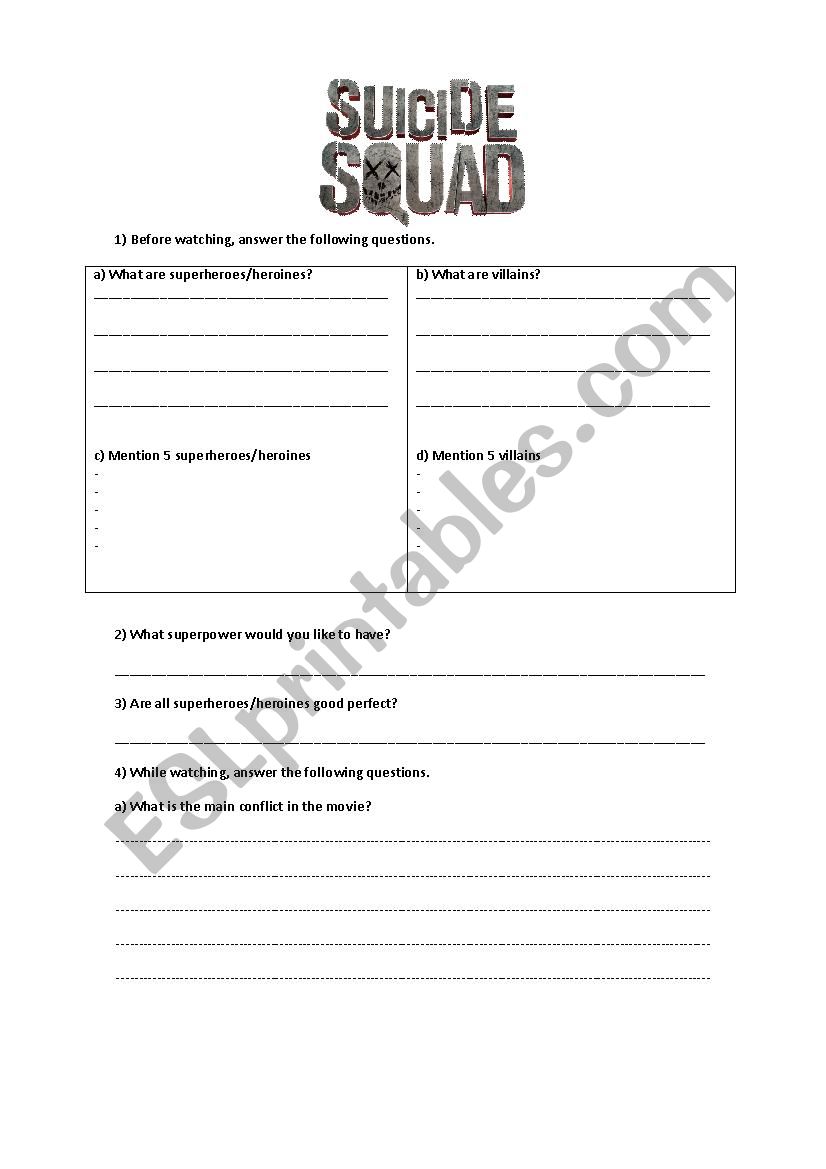 Suicide Squad worksheet