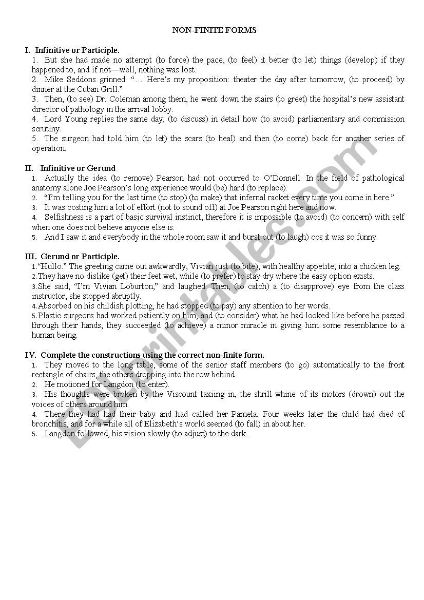 Non-finite forms (verbals) worksheet