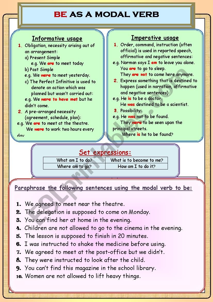 be as a modal verb worksheet