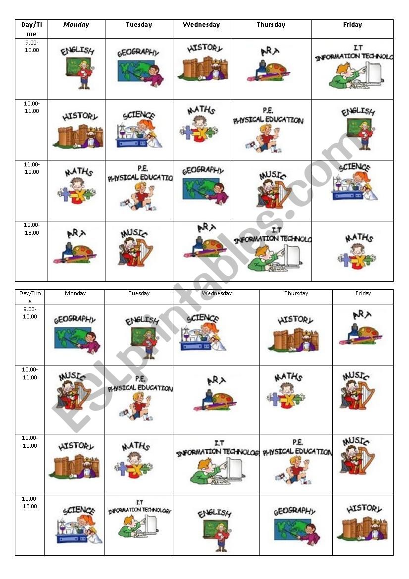 Johns timetable worksheet