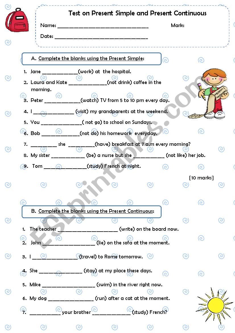 test on present simple and present continuous