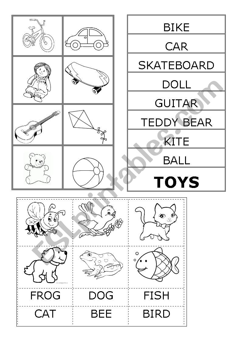 toy and animals match worksheet