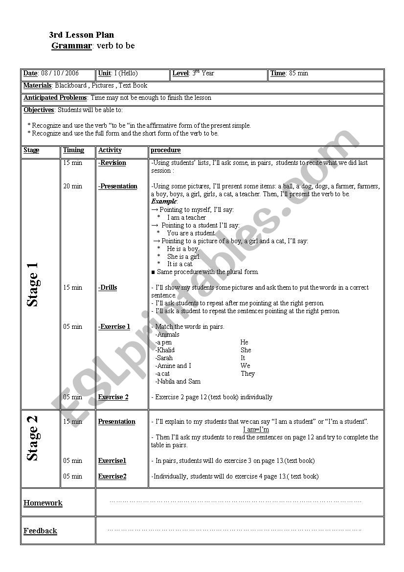 verb to be worksheet