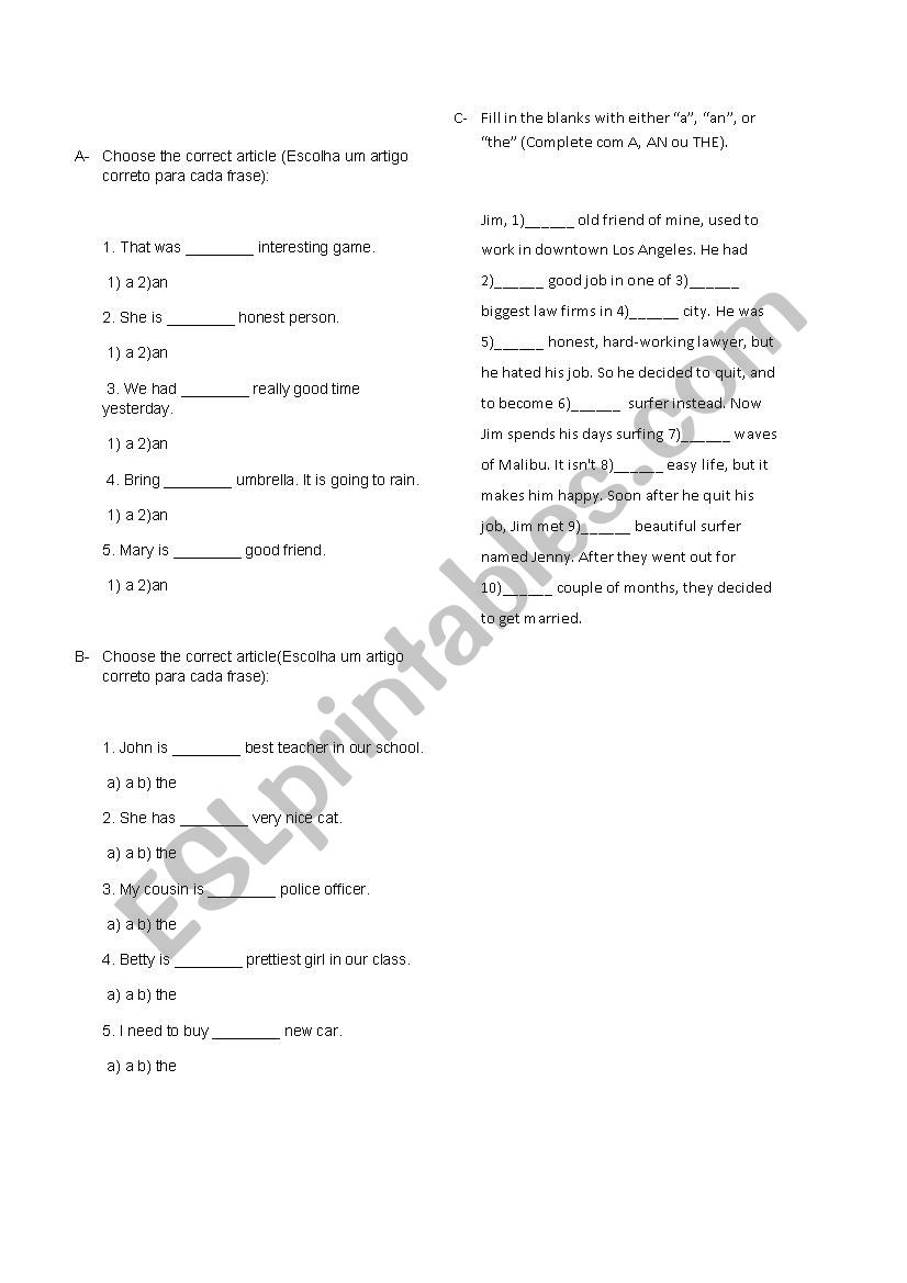 the an a worksheet