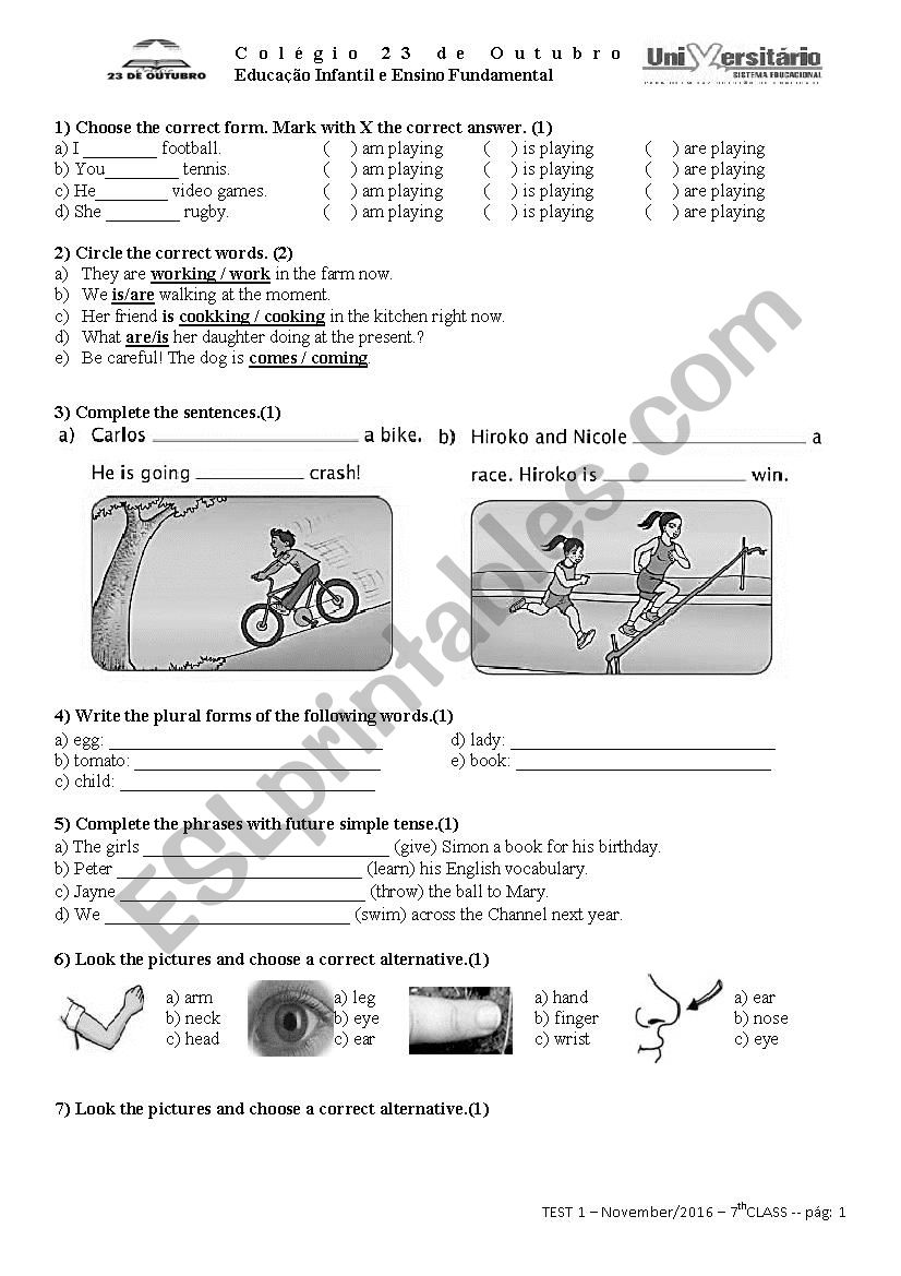 TEST 1 â€“ November/2016 â€“ 7th CLASS 