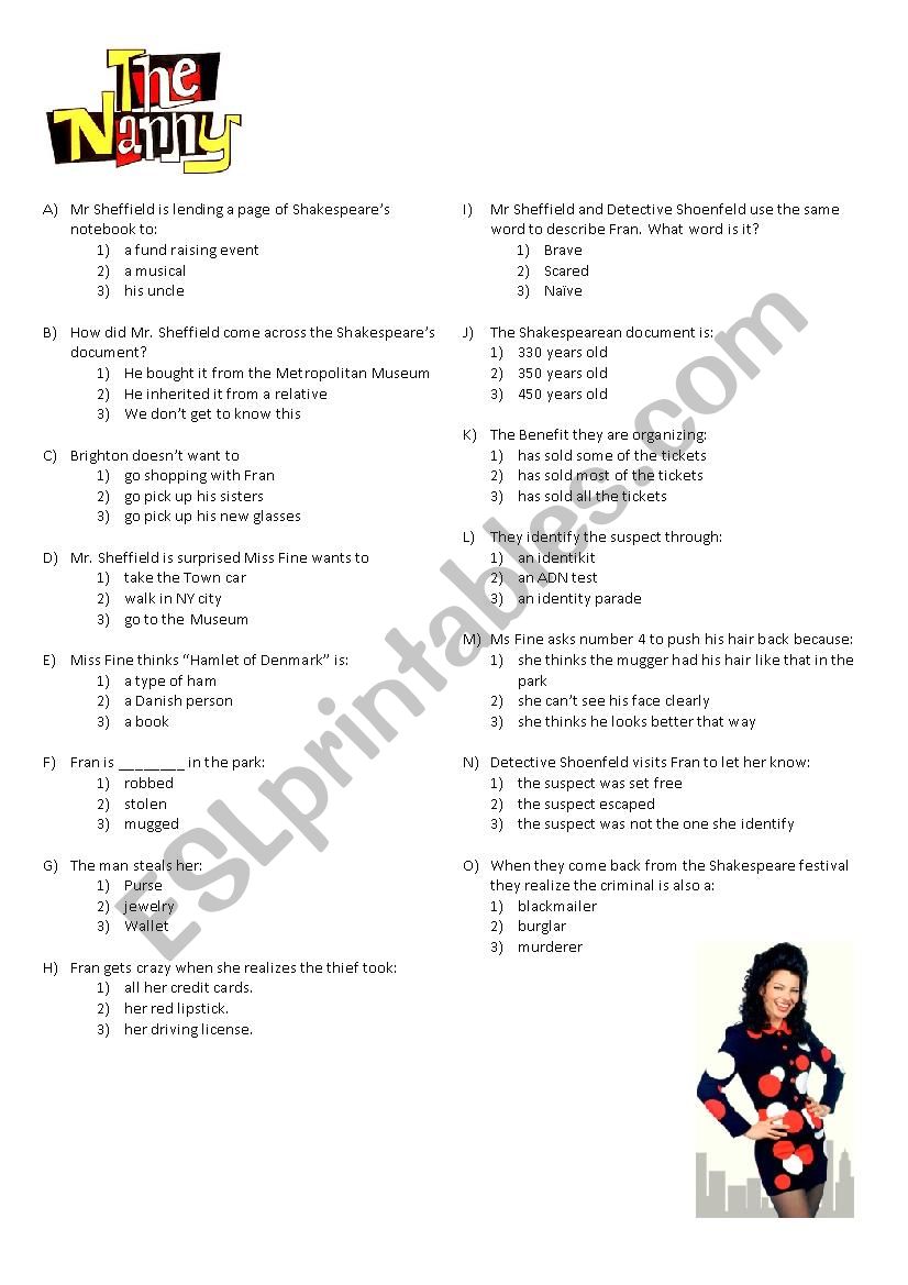 The Nanny - Fran Gets Mugged worksheet