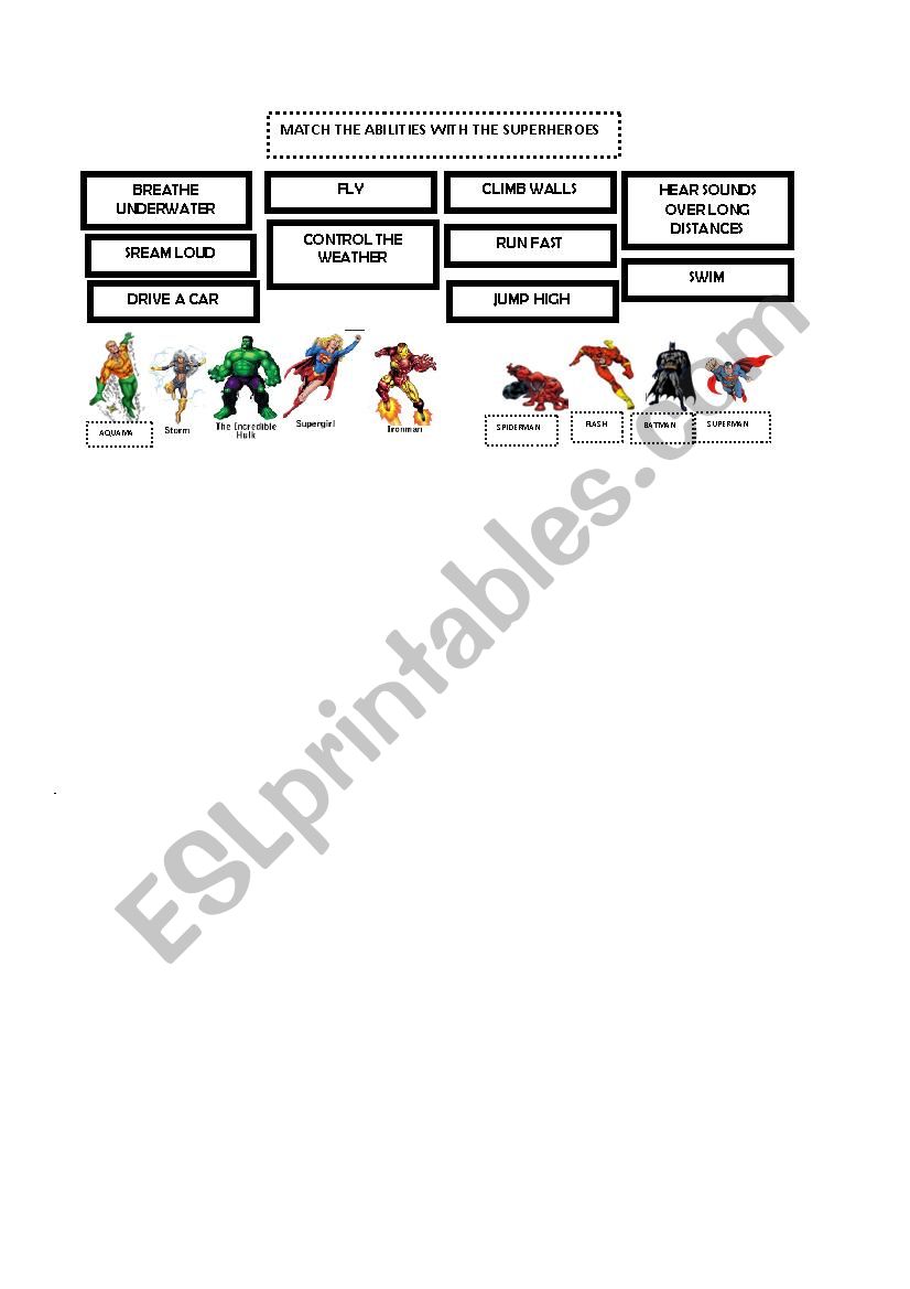 Can and Cant SUPERHEROES worksheet