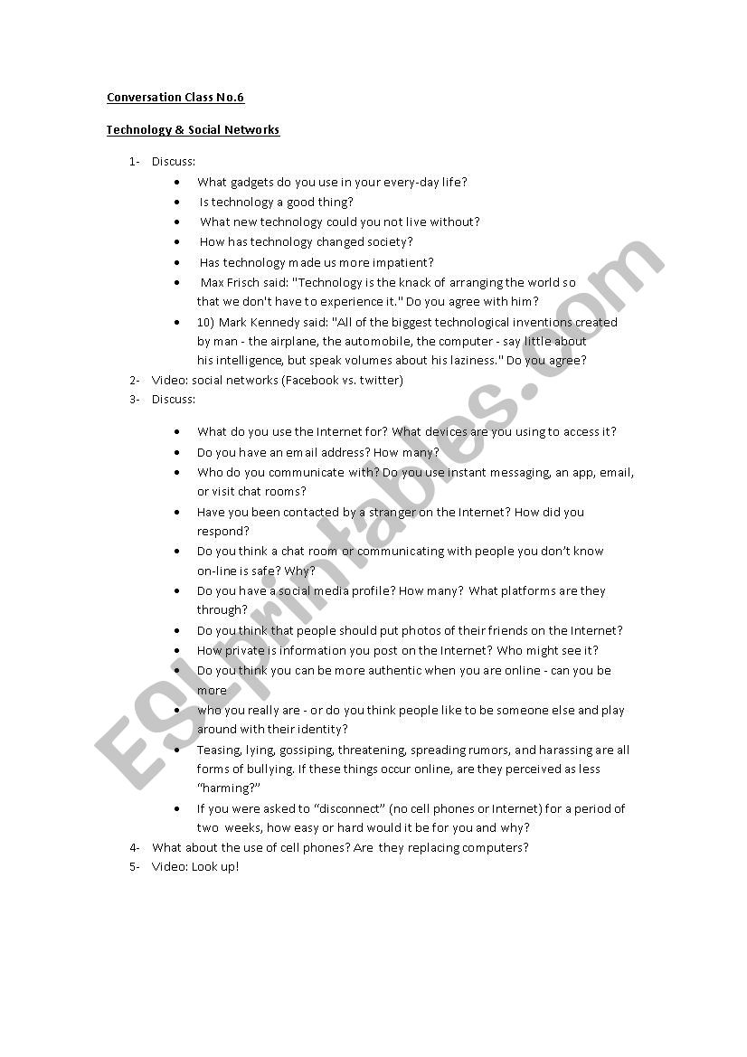 social networks worksheet