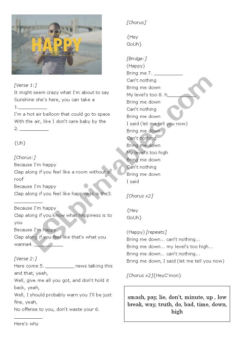 Happy by Pharrel worksheet