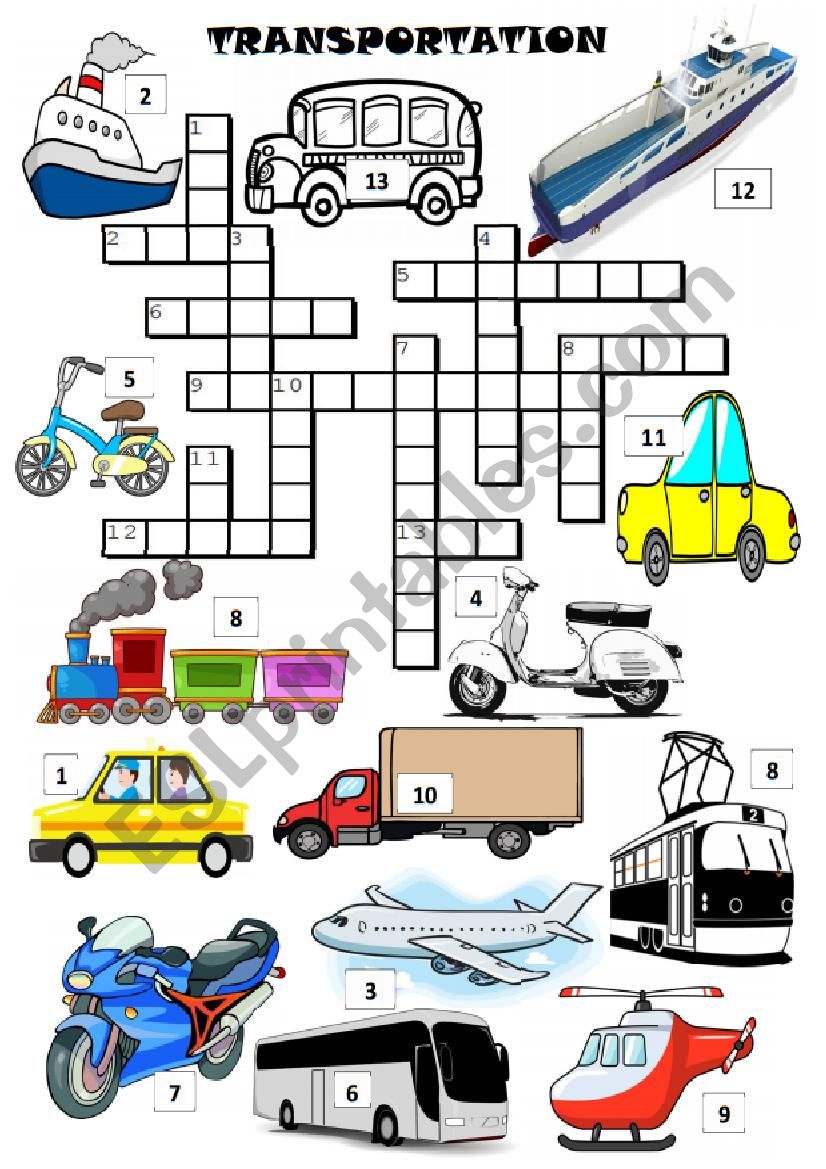 TRANSPORTS - crossword with pictures