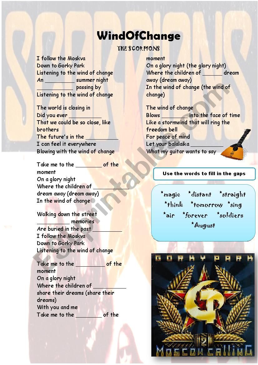 Wind of Change worksheet