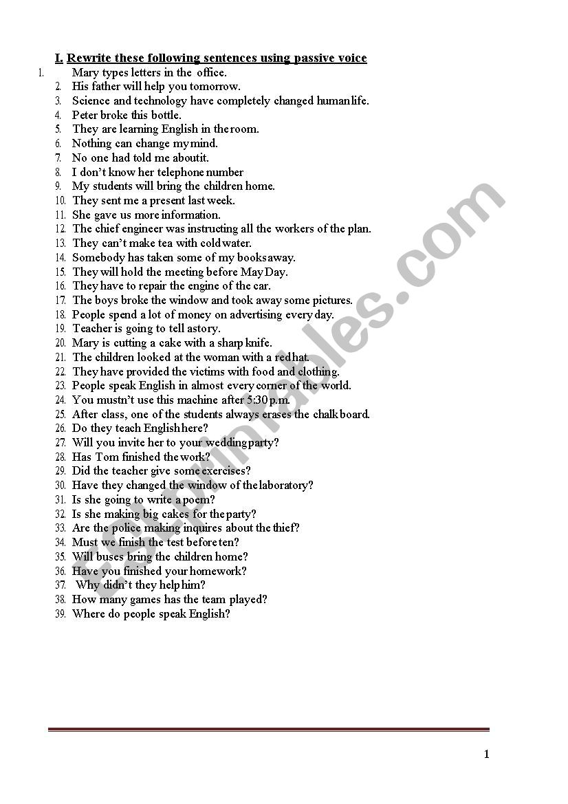 passive voice exercise worksheet