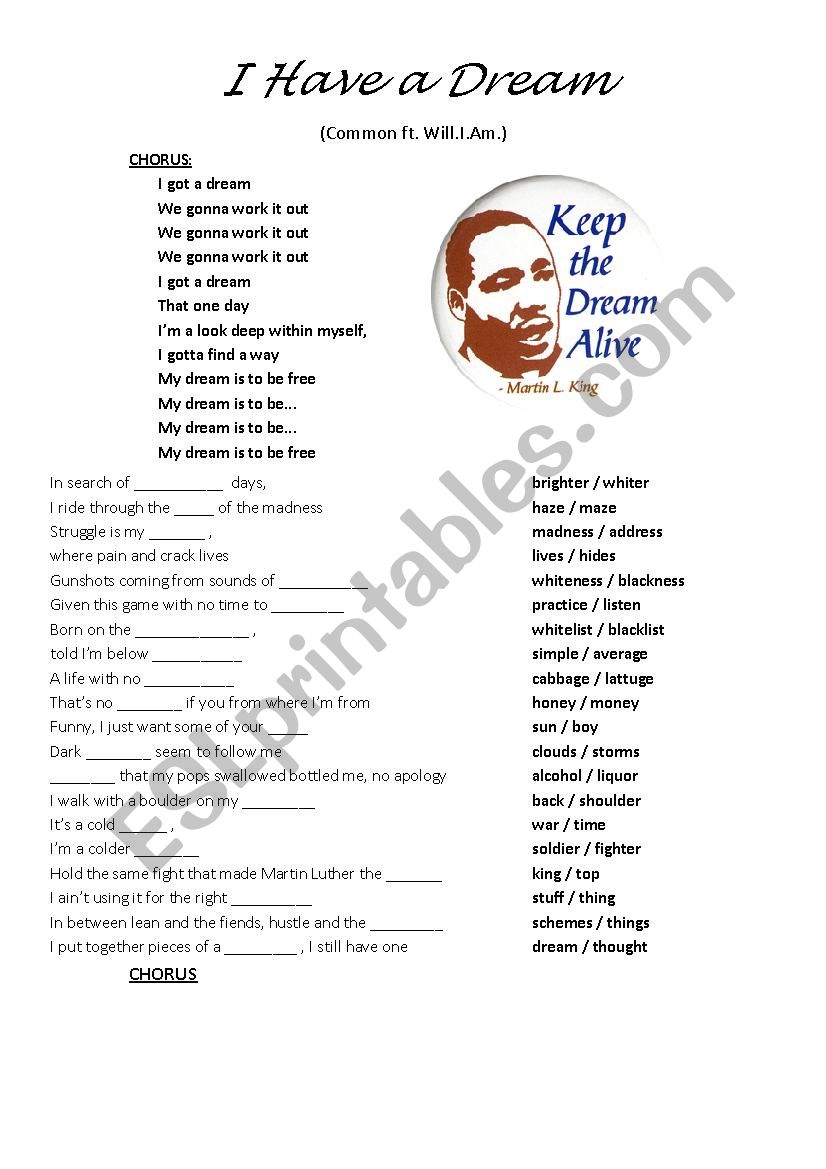 Dream_fill in the gap song worksheet