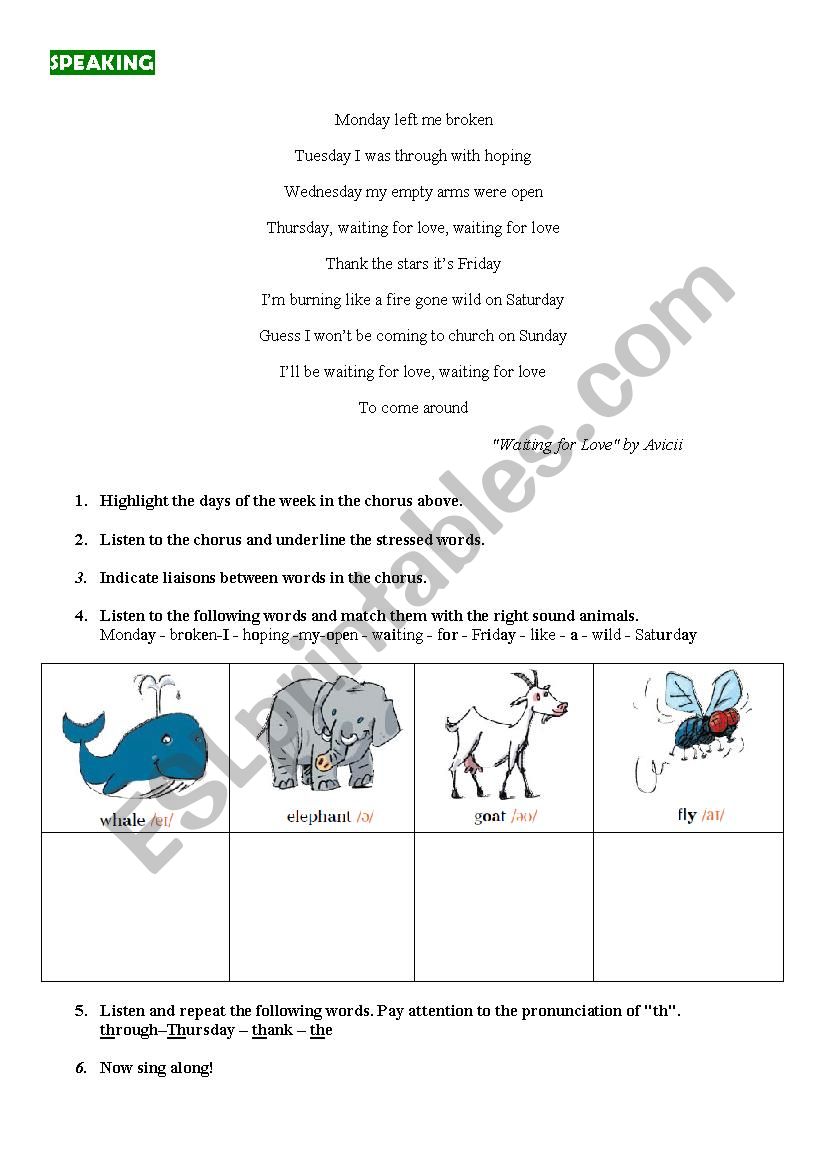 waiting for love worksheet