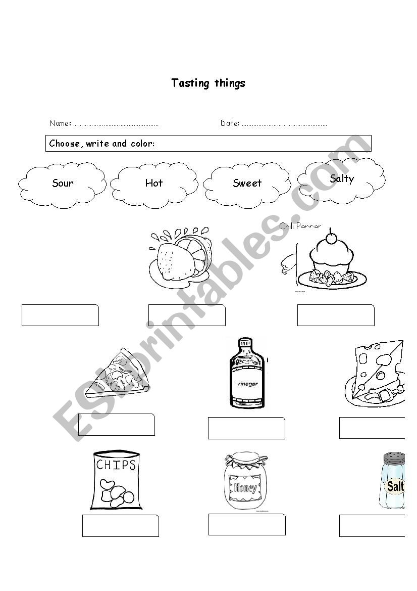 tasting things worksheet