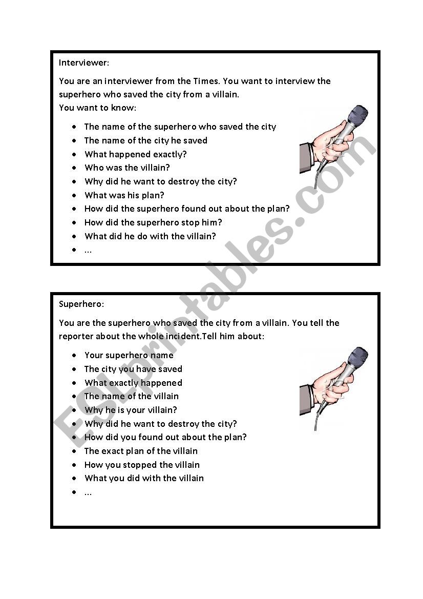 Interview with a superhero worksheet
