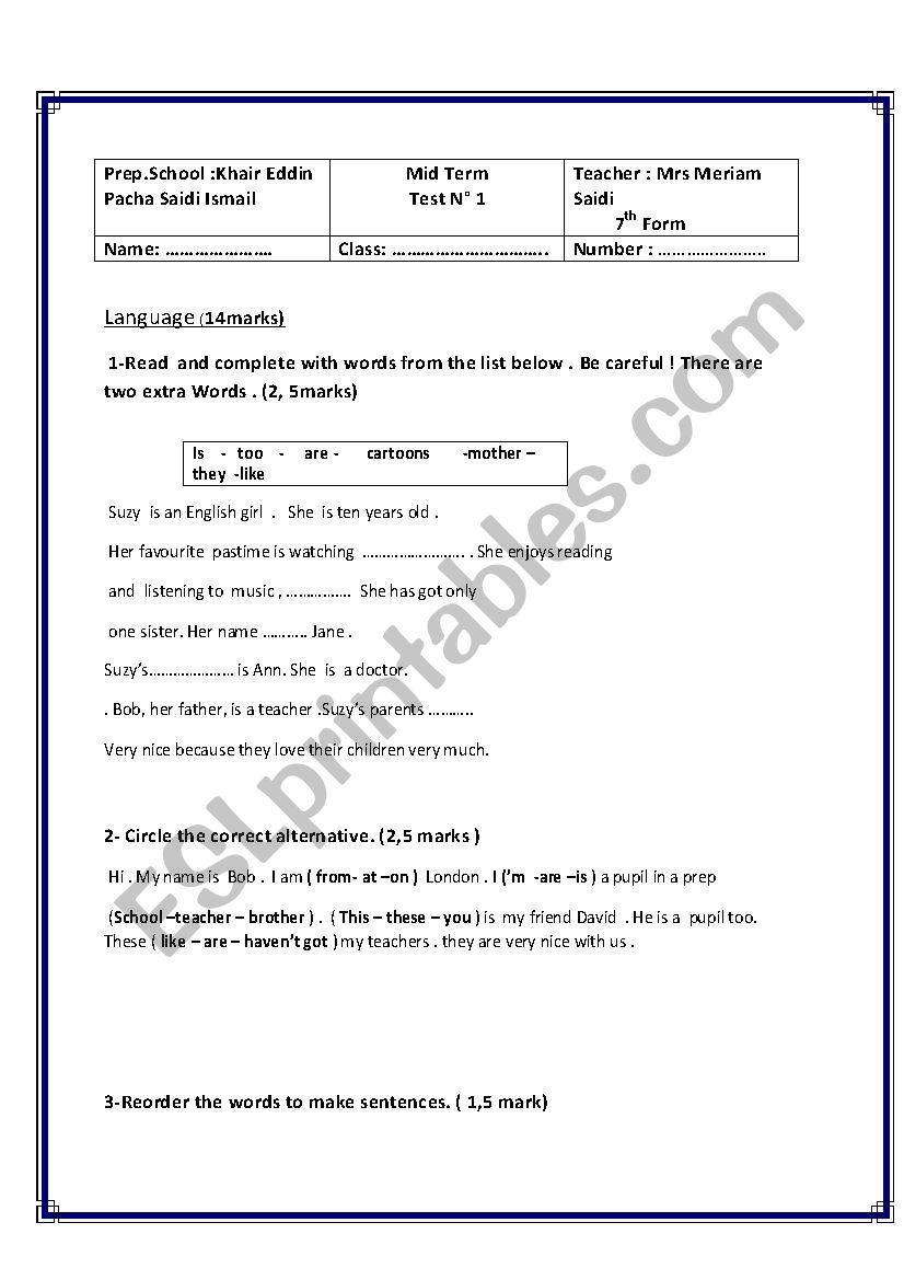 7th form basic education worksheet