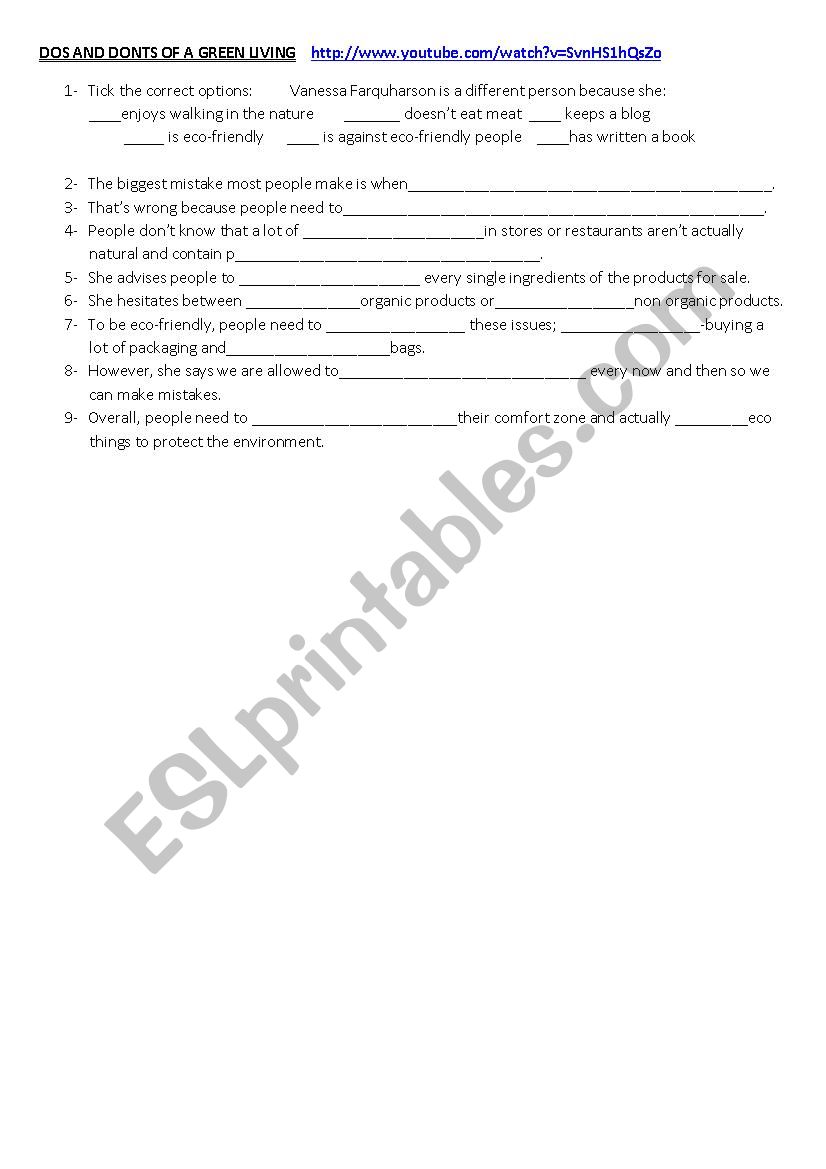 Dos and donts of a eco living worksheet
