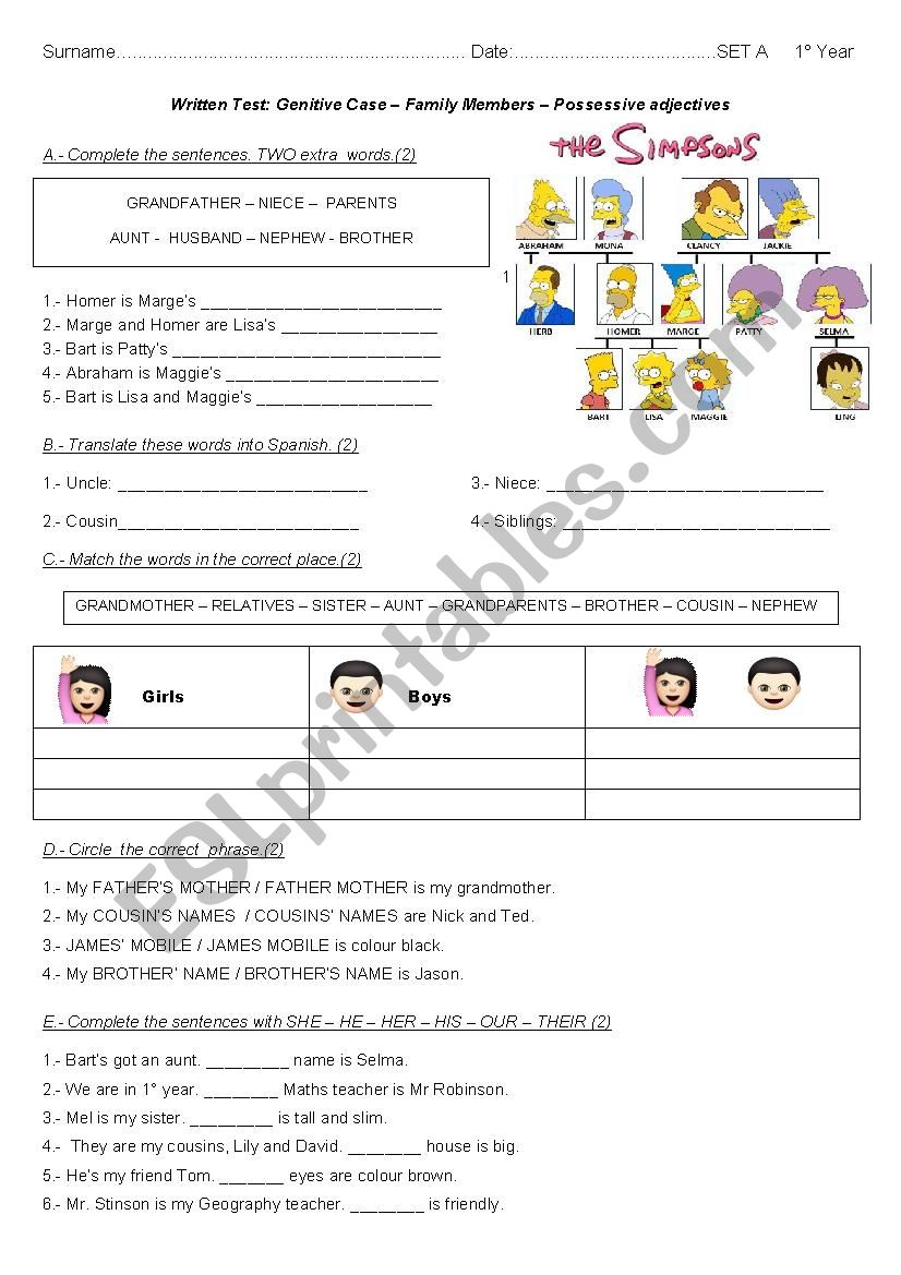 Possessive Case, possessive adjectives , family members