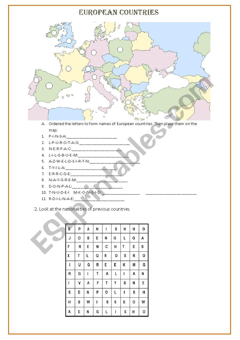 EUROPEAN COUNTRIES worksheet