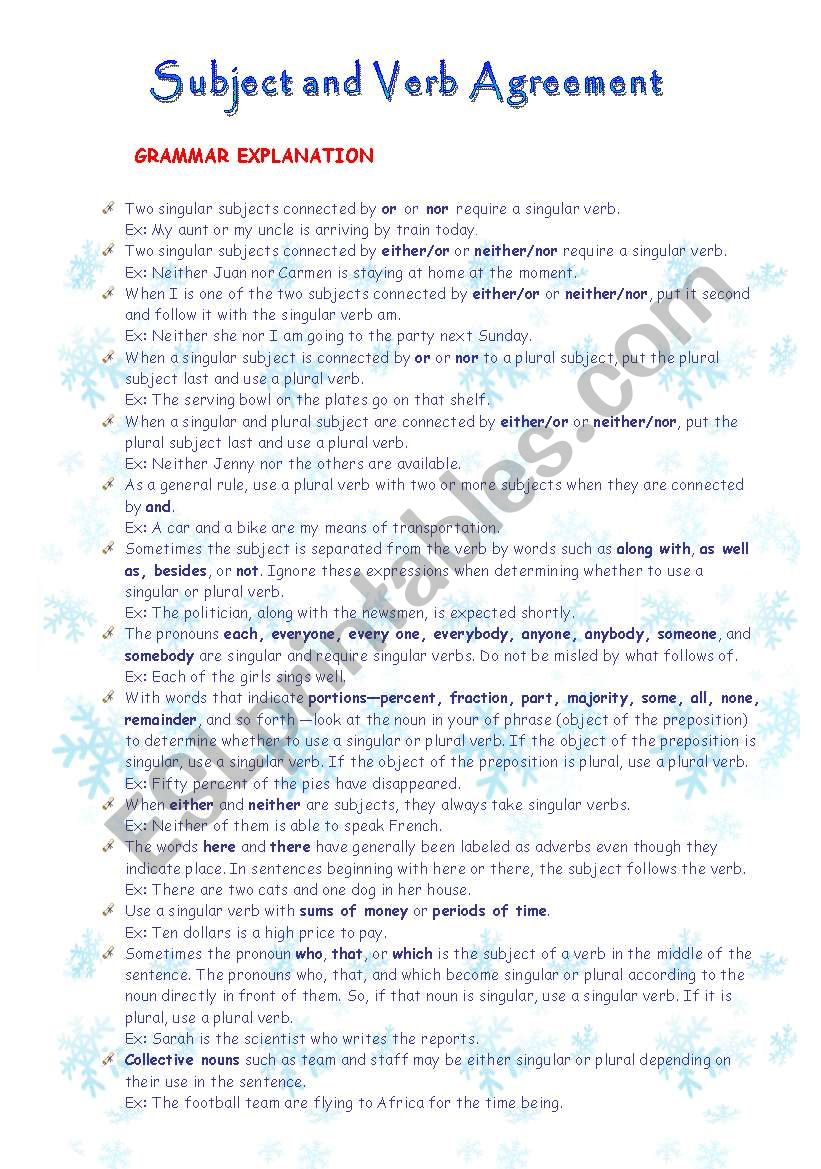 Subject and Verb Agreement worksheet