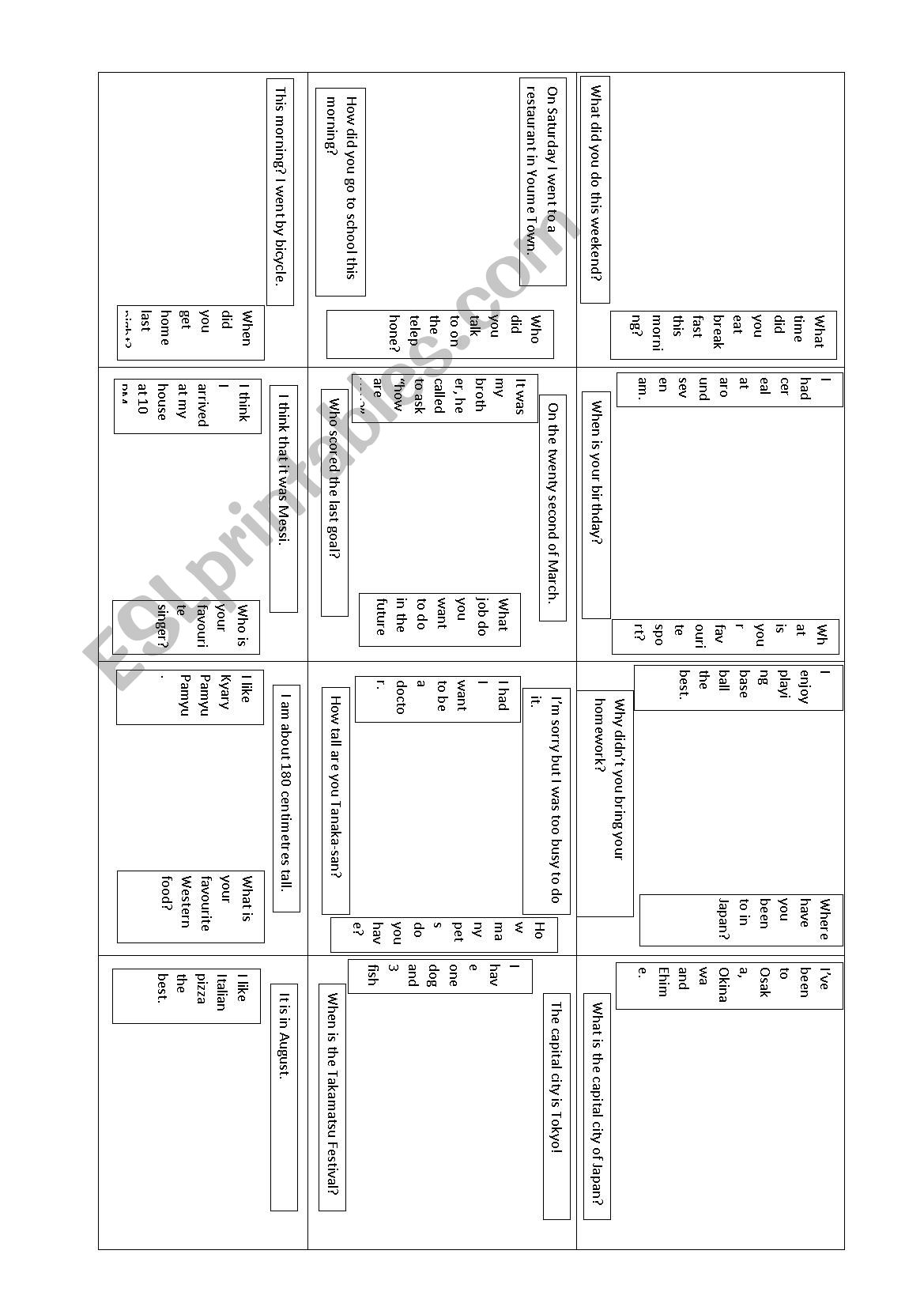 How and Wh-Questions puzzle grid activity