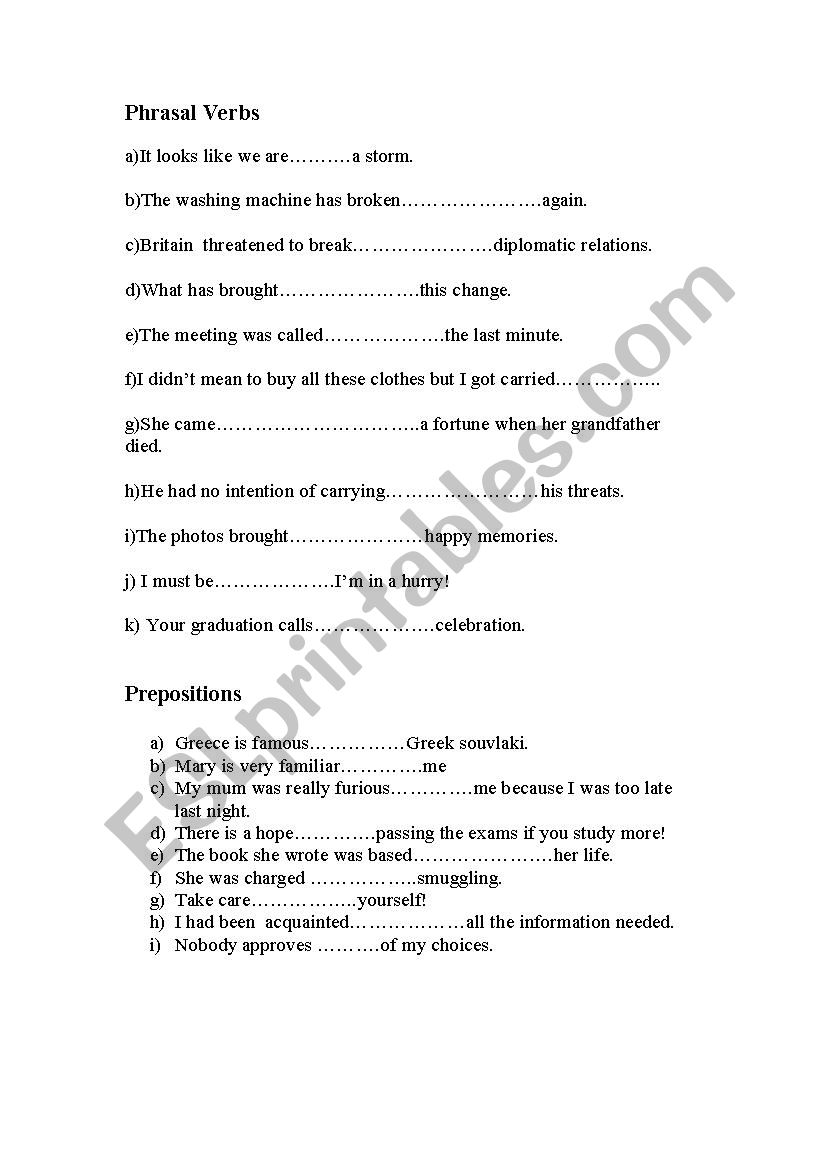 Phrasal Verbs worksheet