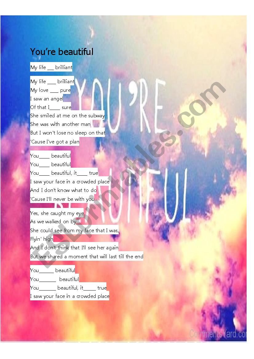 Youre beautiful worksheet