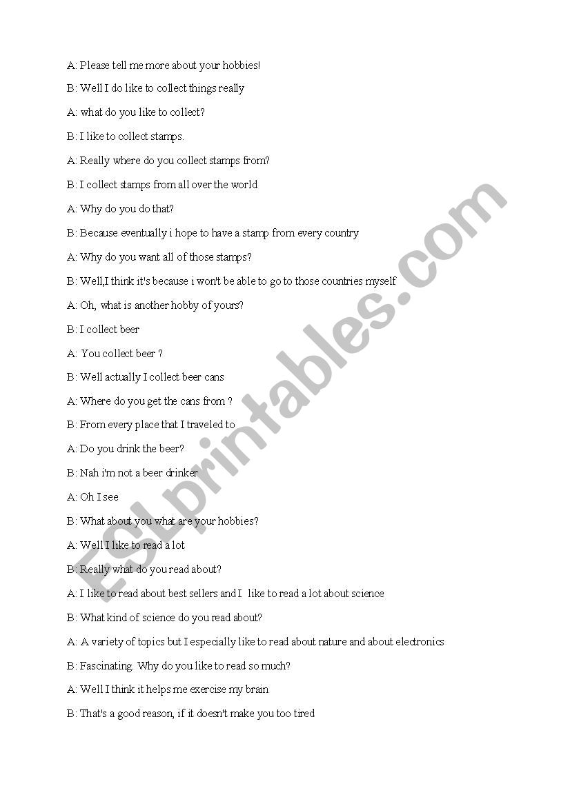 Hobbies Conversation worksheet