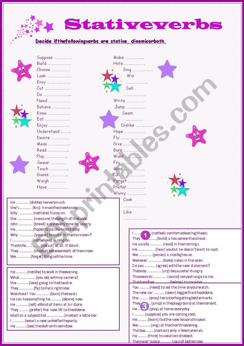 Stative verbs exercises worksheet