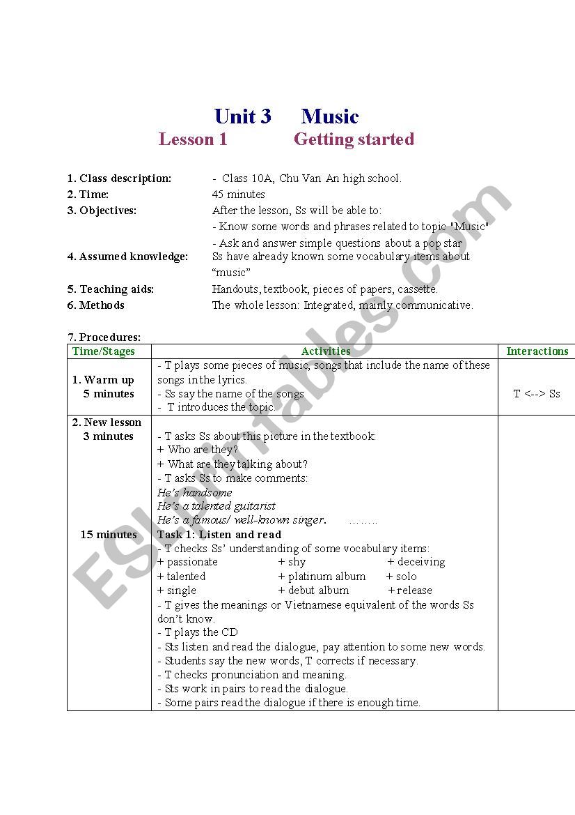 Lesson plan worksheet