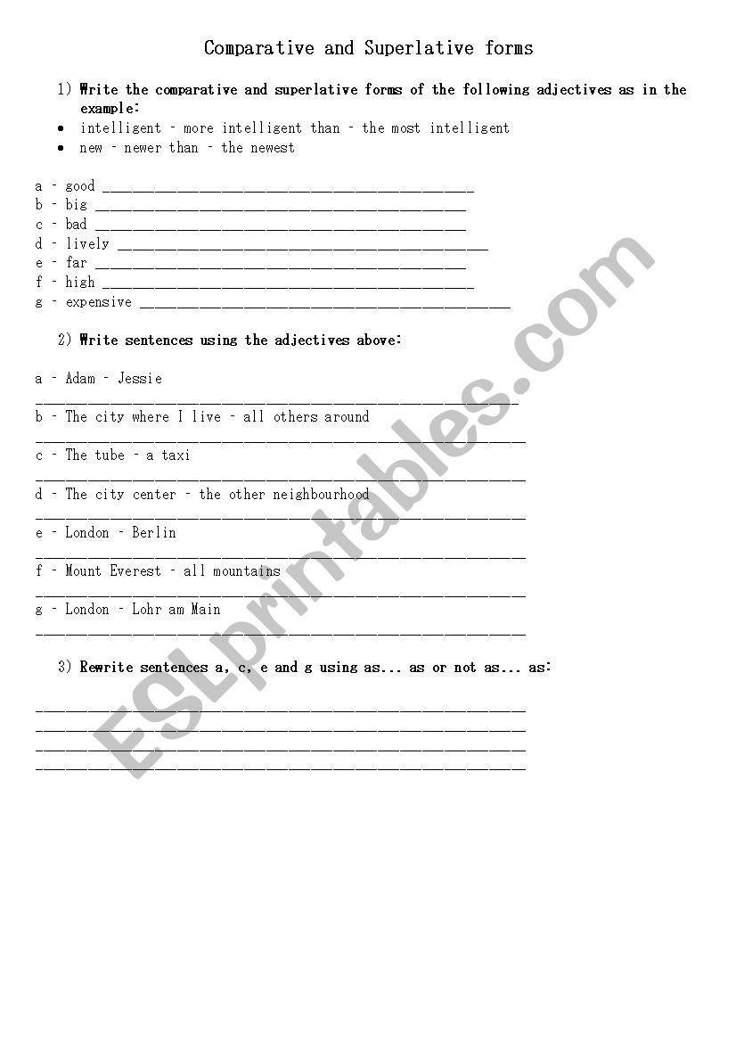 Comparative and Superlative Forms Exercises