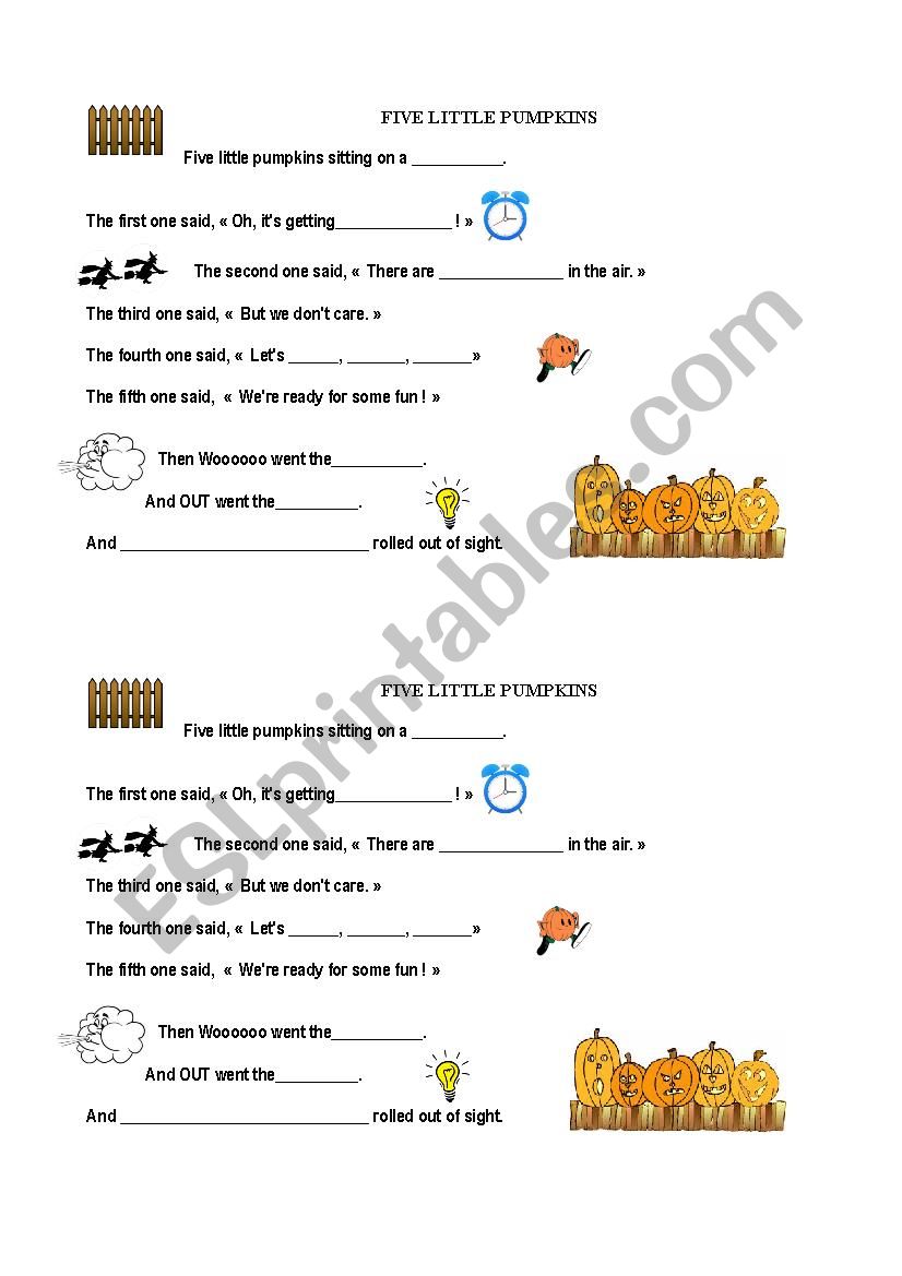 Five Little Pumpkins worksheet