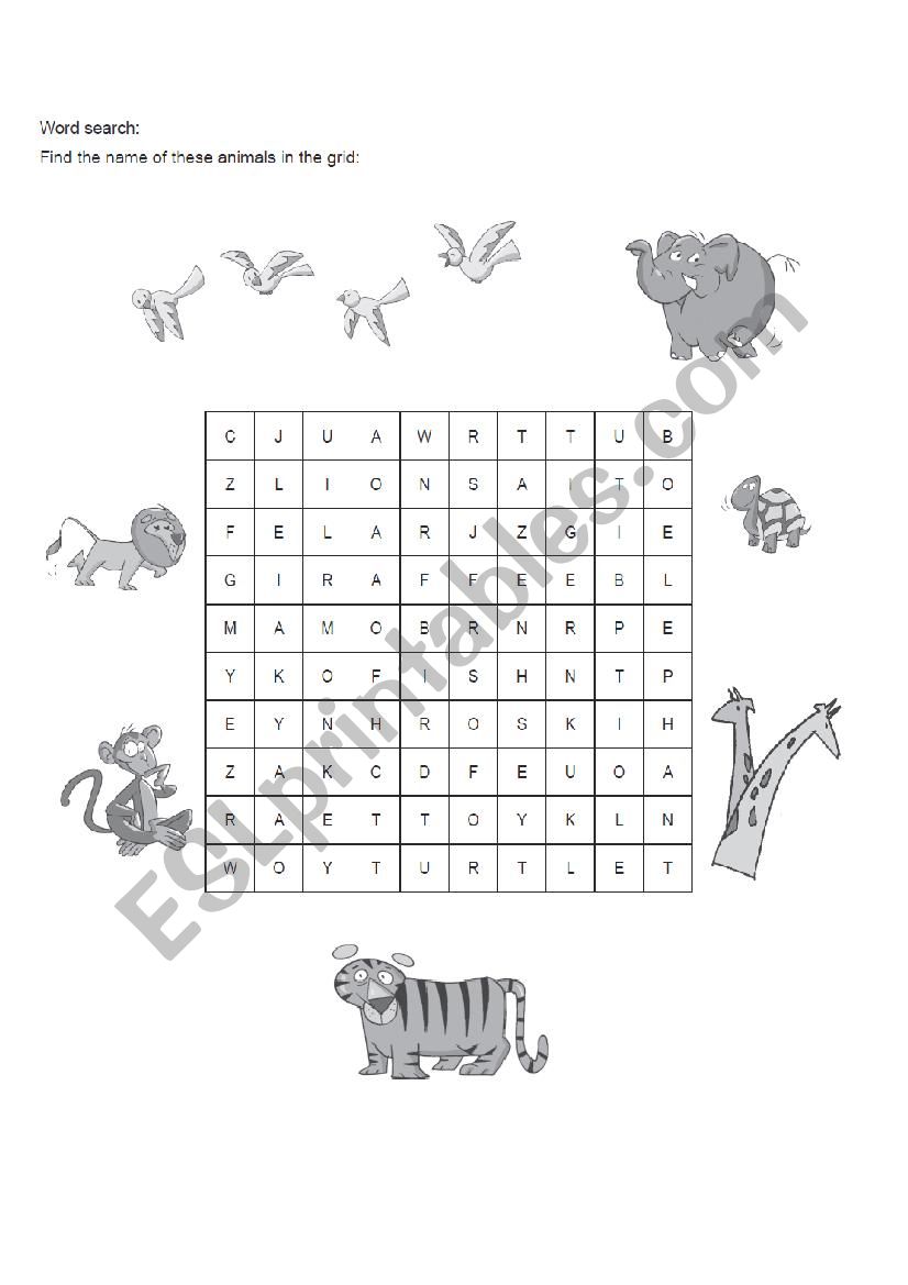 Wild Animals - Wordsearch worksheet