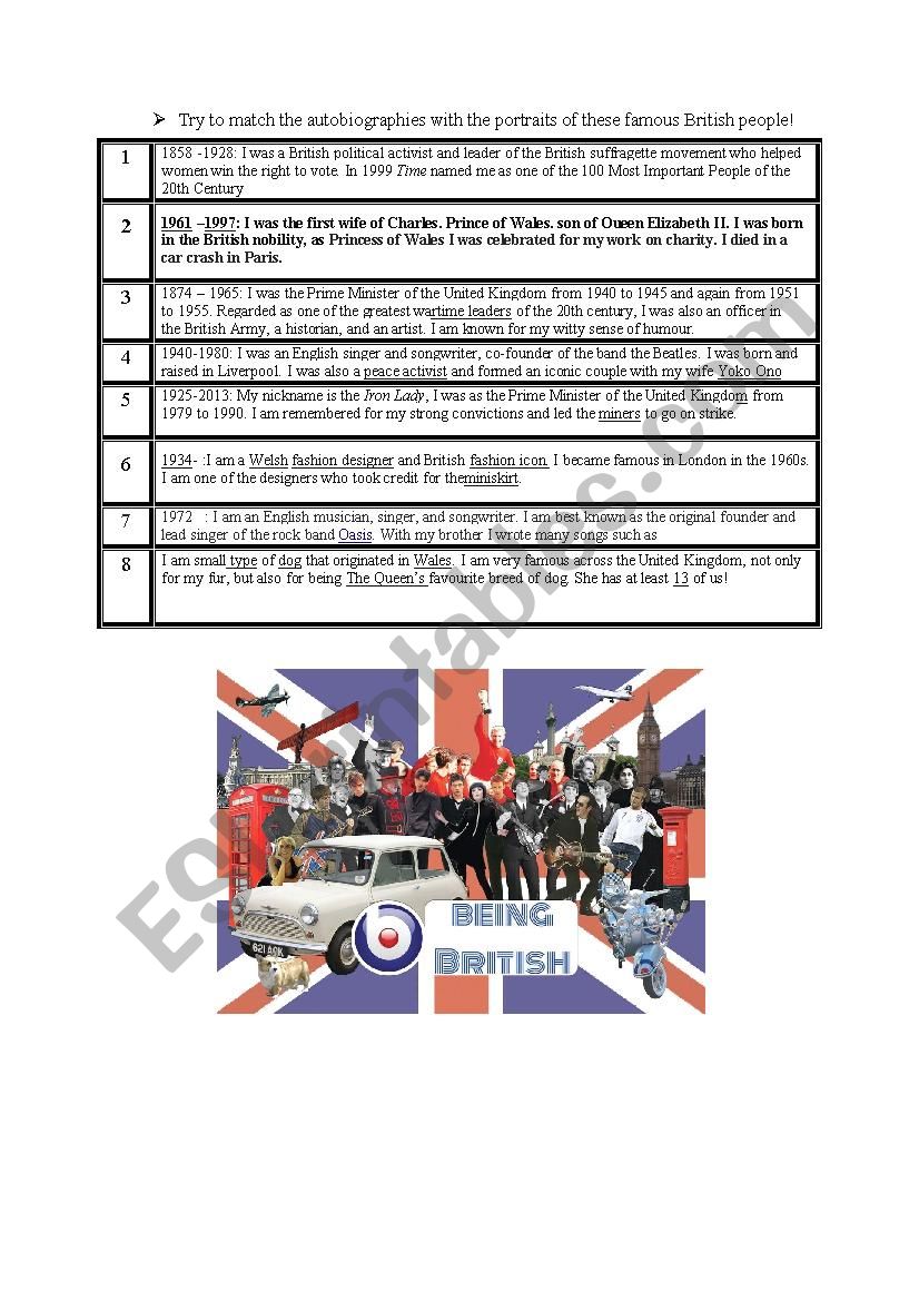  British icons worksheet