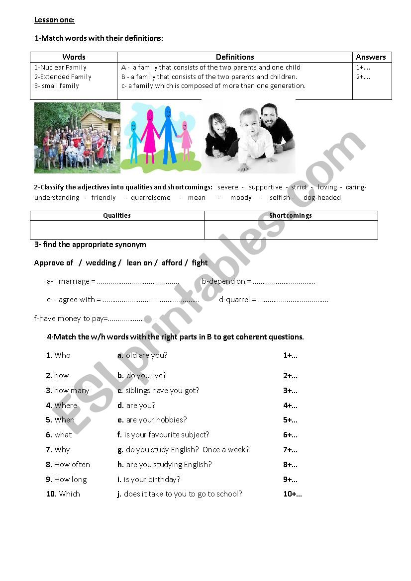 worksheet about family worksheet