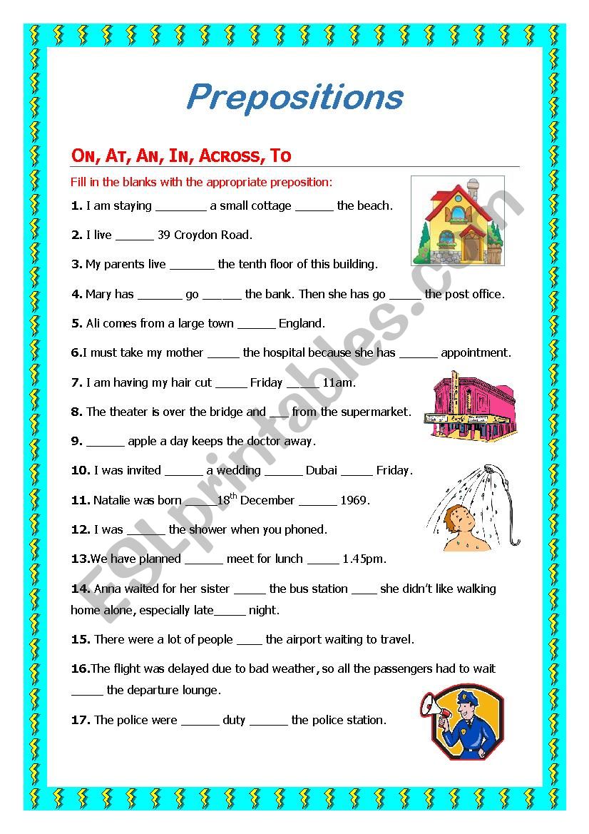 Prepositions  worksheet